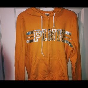 PINK zip up yellow hoodie